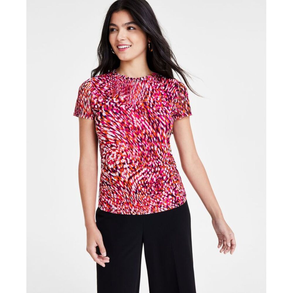 Women's Printed Short-Sleeve Mesh Top
